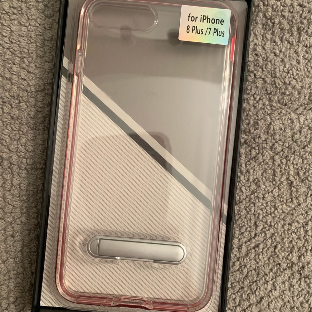 iPhone 8 PLUS Red Bumper Stand Case clear